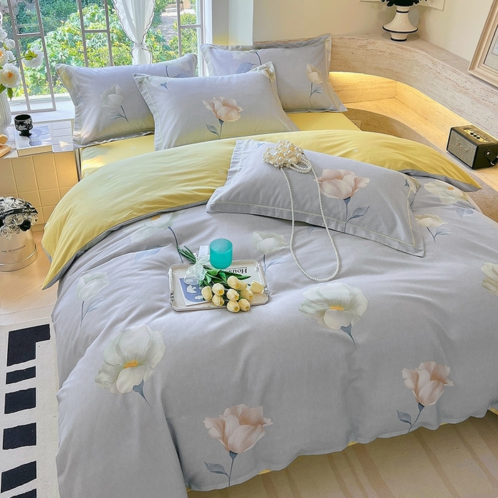 91家纺网 家纺一手货源 找家纺 梧桐树 2026新款高支密全棉纯棉印花四件套 A39江南烟雨灰