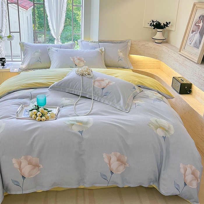 91家纺网 家纺一手货源 找家纺 梧桐树 2026新款高支密全棉纯棉印花四件套 A39江南烟雨灰