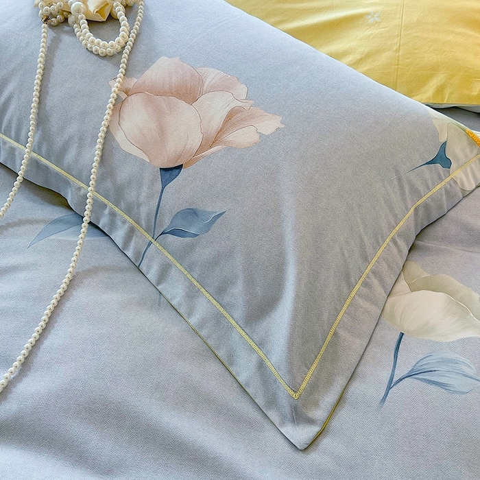 91家纺网 家纺一手货源 找家纺 梧桐树 2026新款高支密全棉纯棉印花四件套 A39江南烟雨灰