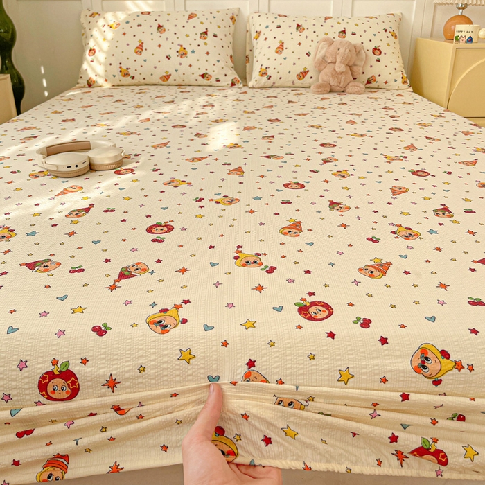 91家纺网 家纺一手货源 找家纺 （总）小桃姐家纺 2025新款超柔印花云感泡芙双层纱床笠单件床笠二三件套