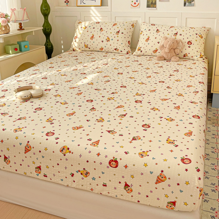 91家纺网 家纺一手货源 找家纺 （总）小桃姐家纺 2025新款超柔印花云感泡芙双层纱床笠单件床笠二三件套