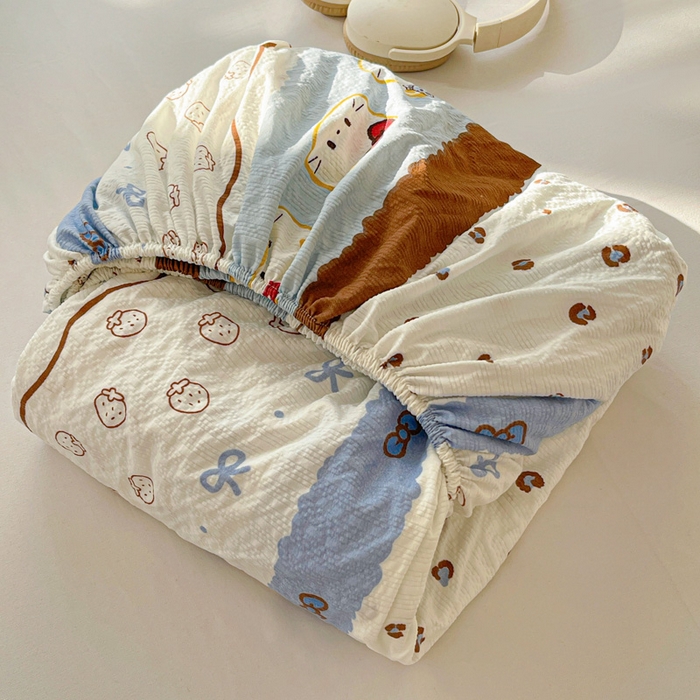 91家纺网 家纺一手货源 找家纺 （总）小桃姐家纺 2025新款超柔印花云感泡芙双层纱床笠单件床笠二三件套