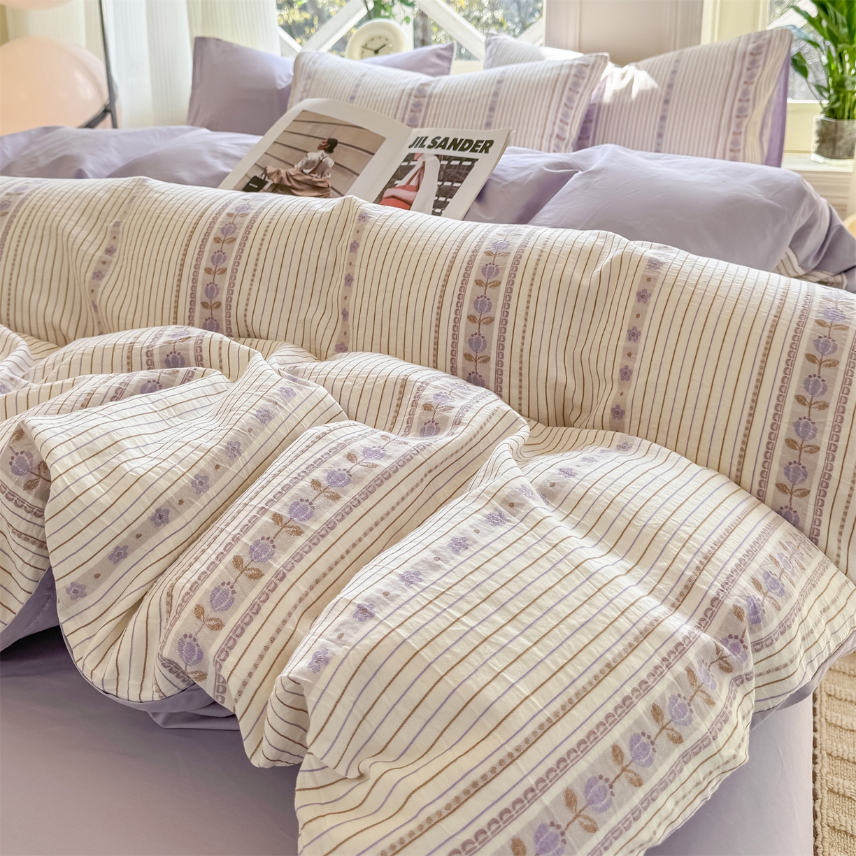 91家纺网 家纺一手货源 找家纺 （总）灰鲸 2026新款A类全棉纯棉色织提花四件套