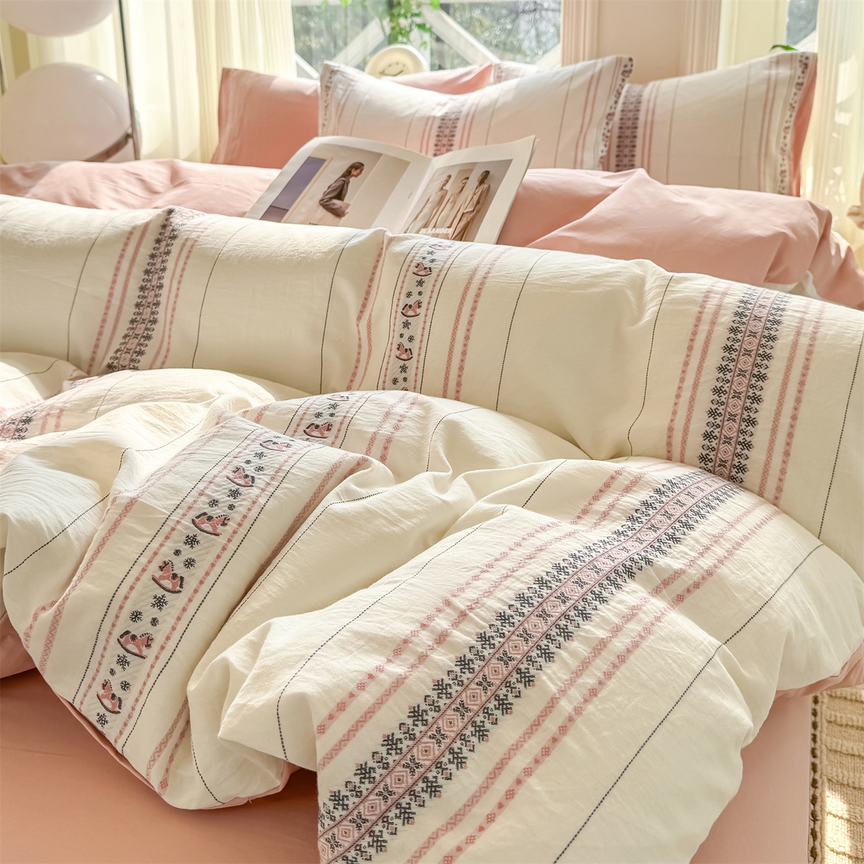 91家纺网 家纺一手货源 找家纺 （总）灰鲸 2026新款A类全棉纯棉色织提花四件套