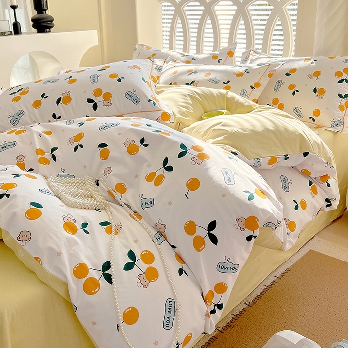 91家纺网 家纺一手货源 找家纺 梧桐树 2026新款高支密全棉纯棉印花四件套 A44甜美樱桃