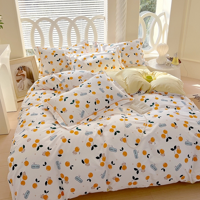 91家纺网 家纺一手货源 找家纺 梧桐树 2026新款高支密全棉纯棉印花四件套 A44甜美樱桃