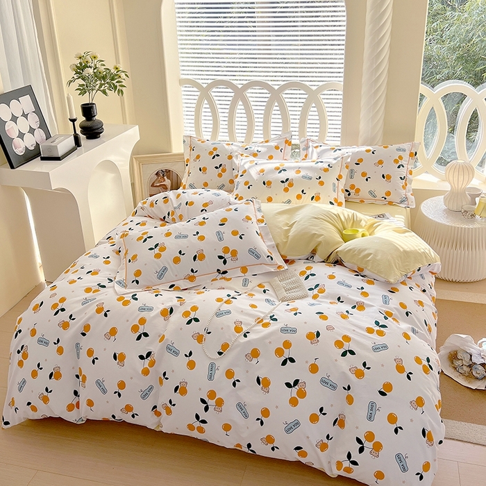 91家纺网 家纺一手货源 找家纺 梧桐树 2026新款高支密全棉纯棉印花四件套 A44甜美樱桃