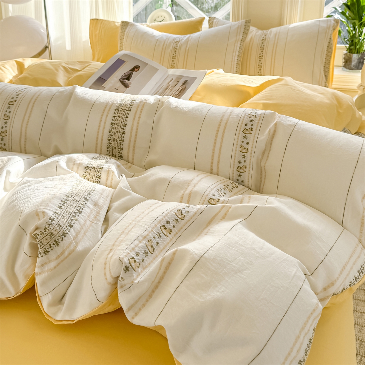 91家纺网 家纺一手货源 找家纺 （总）灰鲸 2026新款A类全棉纯棉色织提花四件套