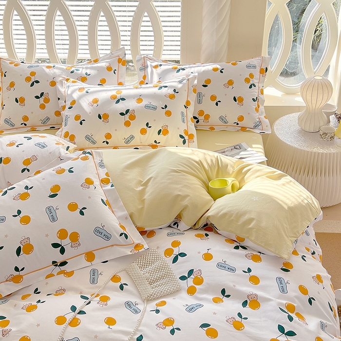 91家纺网 家纺一手货源 找家纺 梧桐树 2026新款高支密全棉纯棉印花四件套 A44甜美樱桃