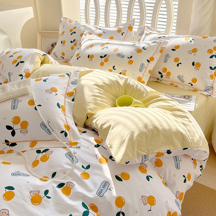 91家纺网 家纺一手货源 找家纺 梧桐树 2026新款高支密全棉纯棉印花四件套 A44甜美樱桃