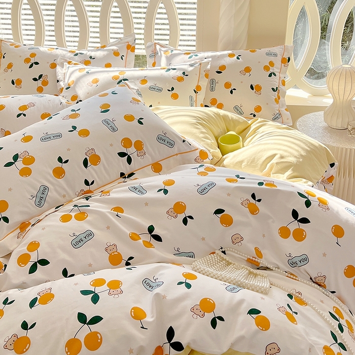 91家纺网 家纺一手货源 找家纺 梧桐树 2026新款高支密全棉纯棉印花四件套 A44甜美樱桃