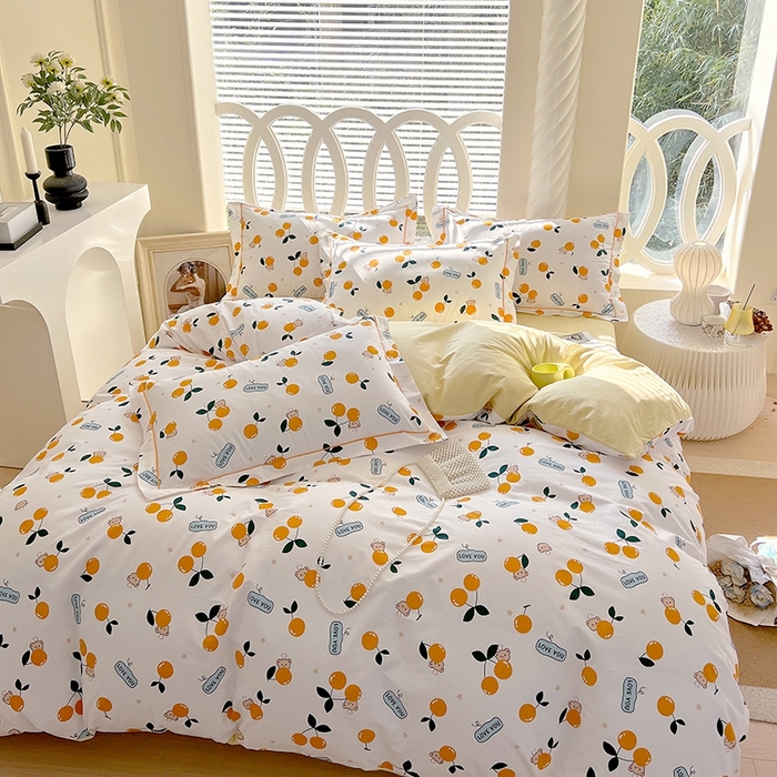 91家纺网 家纺一手货源 找家纺 梧桐树 2026新款高支密全棉纯棉印花四件套 A44甜美樱桃