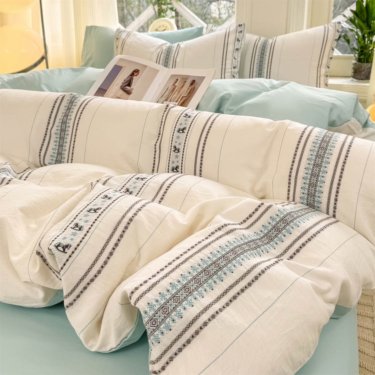 91家纺网 家纺一手货源 找家纺 （总）灰鲸 2026新款A类全棉纯棉色织提花四件套