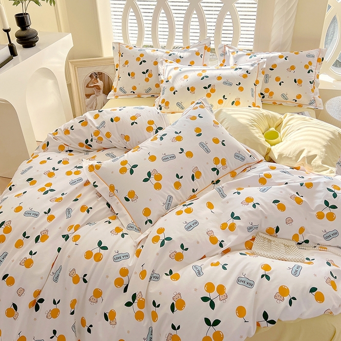 91家纺网 家纺一手货源 找家纺 梧桐树 2026新款高支密全棉纯棉印花四件套 A44甜美樱桃