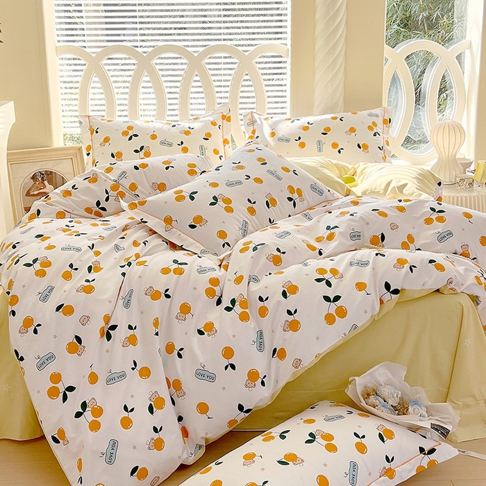 91家纺网 家纺一手货源 找家纺 梧桐树 2026新款高支密全棉纯棉印花四件套 A44甜美樱桃