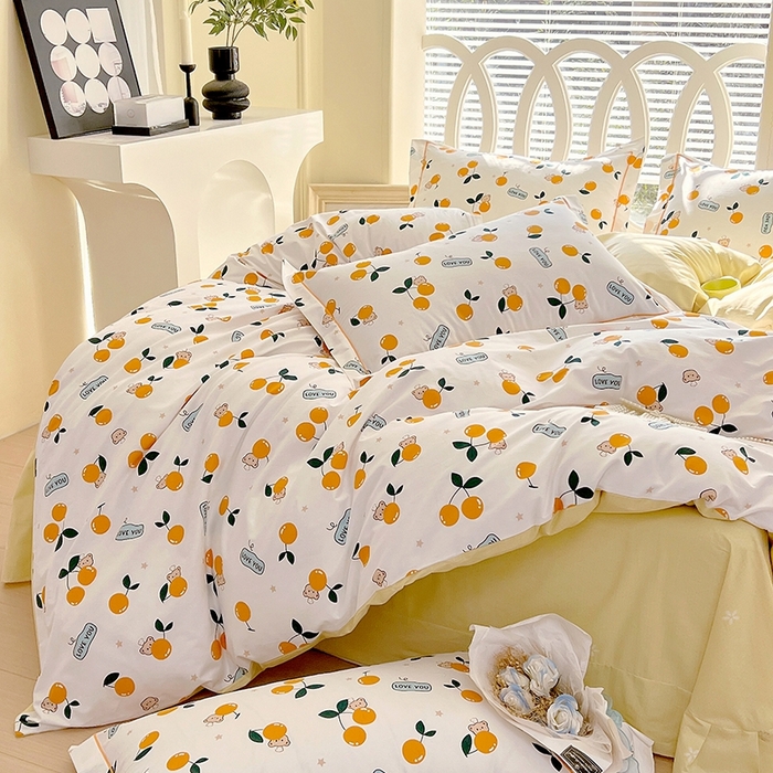 91家纺网 家纺一手货源 找家纺 梧桐树 2026新款高支密全棉纯棉印花四件套 A44甜美樱桃