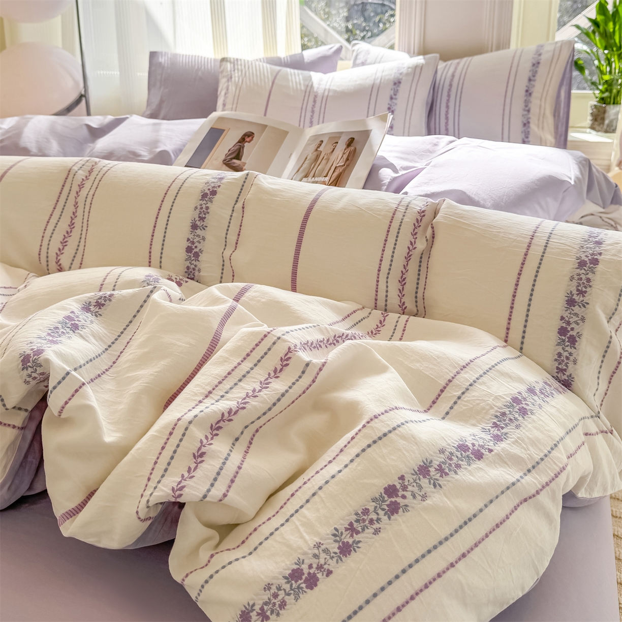 91家纺网 家纺一手货源 找家纺 （总）灰鲸 2026新款A类全棉纯棉色织提花四件套