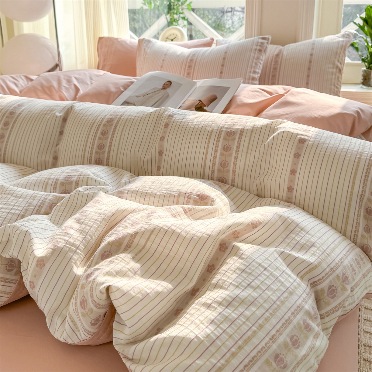 91家纺网 家纺一手货源 找家纺 （总）灰鲸 2026新款A类全棉纯棉色织提花四件套