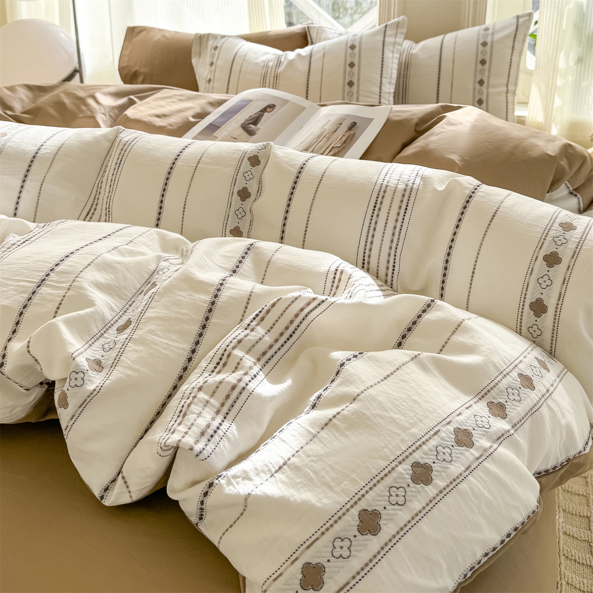 91家纺网 家纺一手货源 找家纺 （总）灰鲸 2026新款A类全棉纯棉色织提花四件套