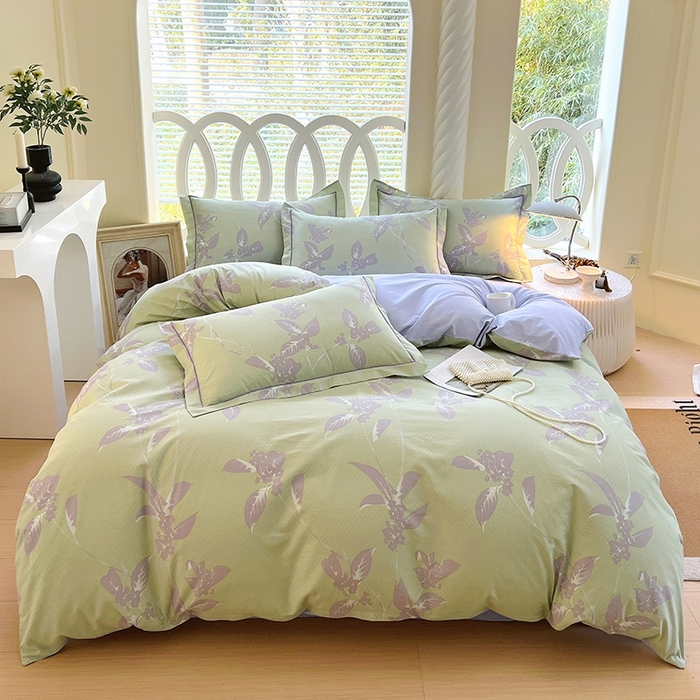 梧桐树 2026新款高支密全棉纯棉印花四件套 A45午后花茶-绿