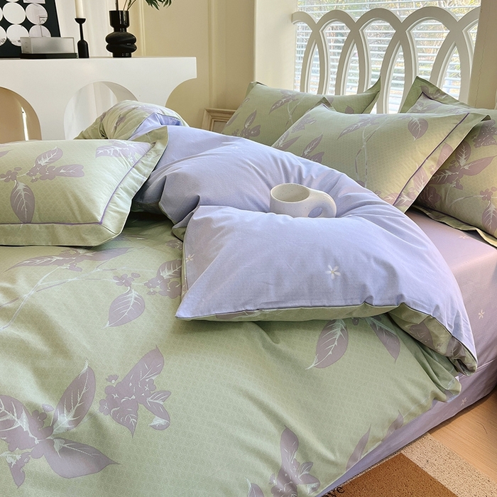 91家纺网 家纺一手货源 找家纺 梧桐树 2026新款高支密全棉纯棉印花四件套 A45午后花茶-绿