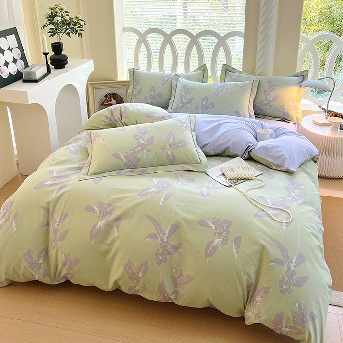 91家纺网 家纺一手货源 找家纺 梧桐树 2026新款高支密全棉纯棉印花四件套 A45午后花茶-绿