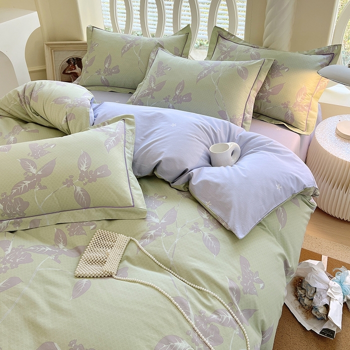 91家纺网 家纺一手货源 找家纺 梧桐树 2026新款高支密全棉纯棉印花四件套 A45午后花茶-绿