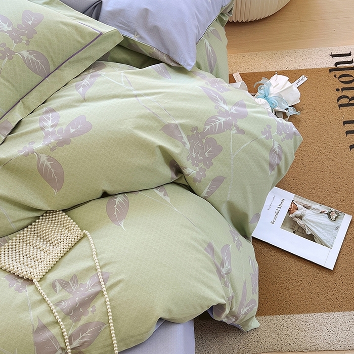 91家纺网 家纺一手货源 找家纺 梧桐树 2026新款高支密全棉纯棉印花四件套 A45午后花茶-绿