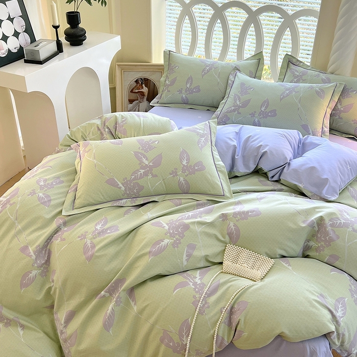 91家纺网 家纺一手货源 找家纺 梧桐树 2026新款高支密全棉纯棉印花四件套 A45午后花茶-绿