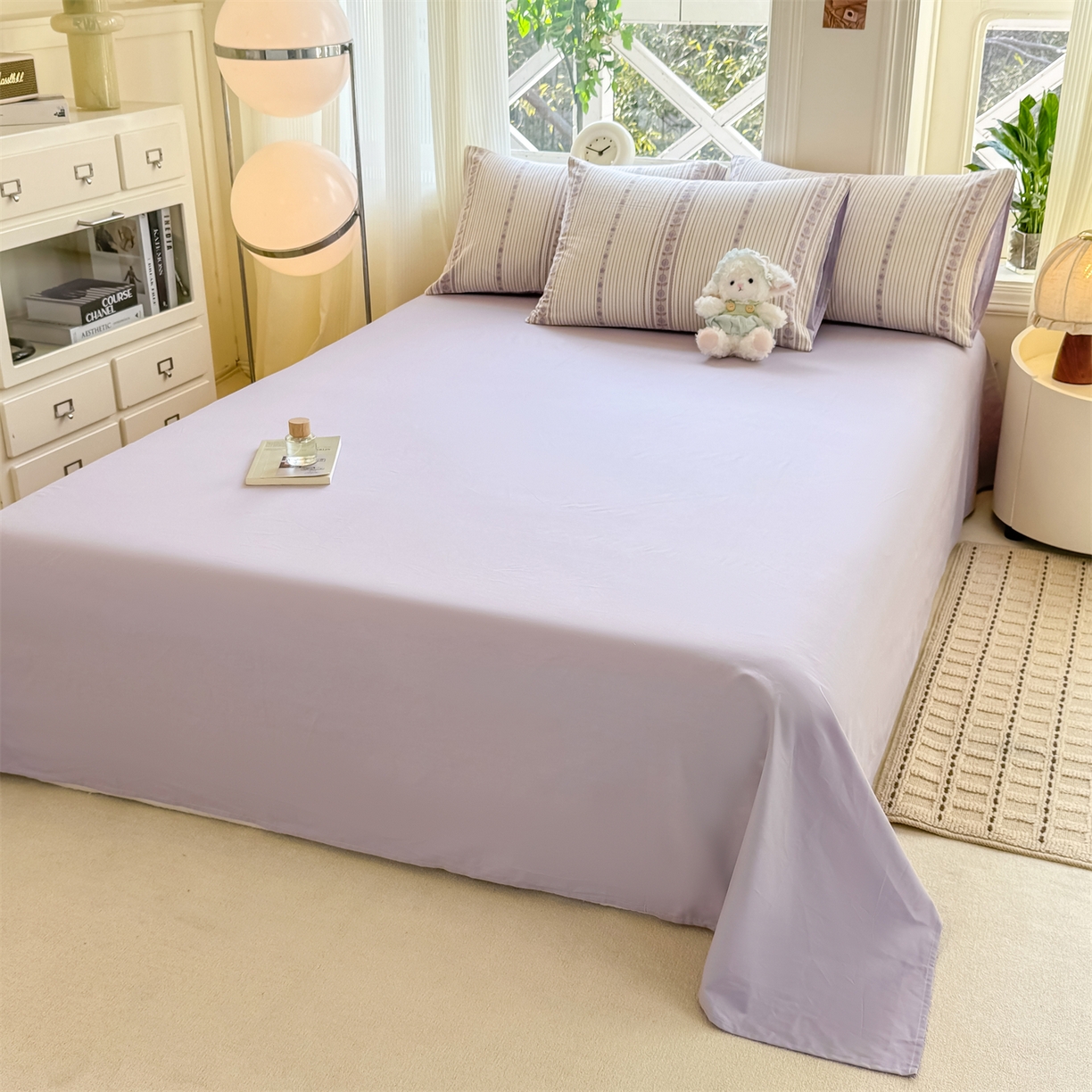 91家纺网 家纺一手货源 找家纺 灰鲸 2026新款A类全棉纯棉色织提花四件套 木槿-紫