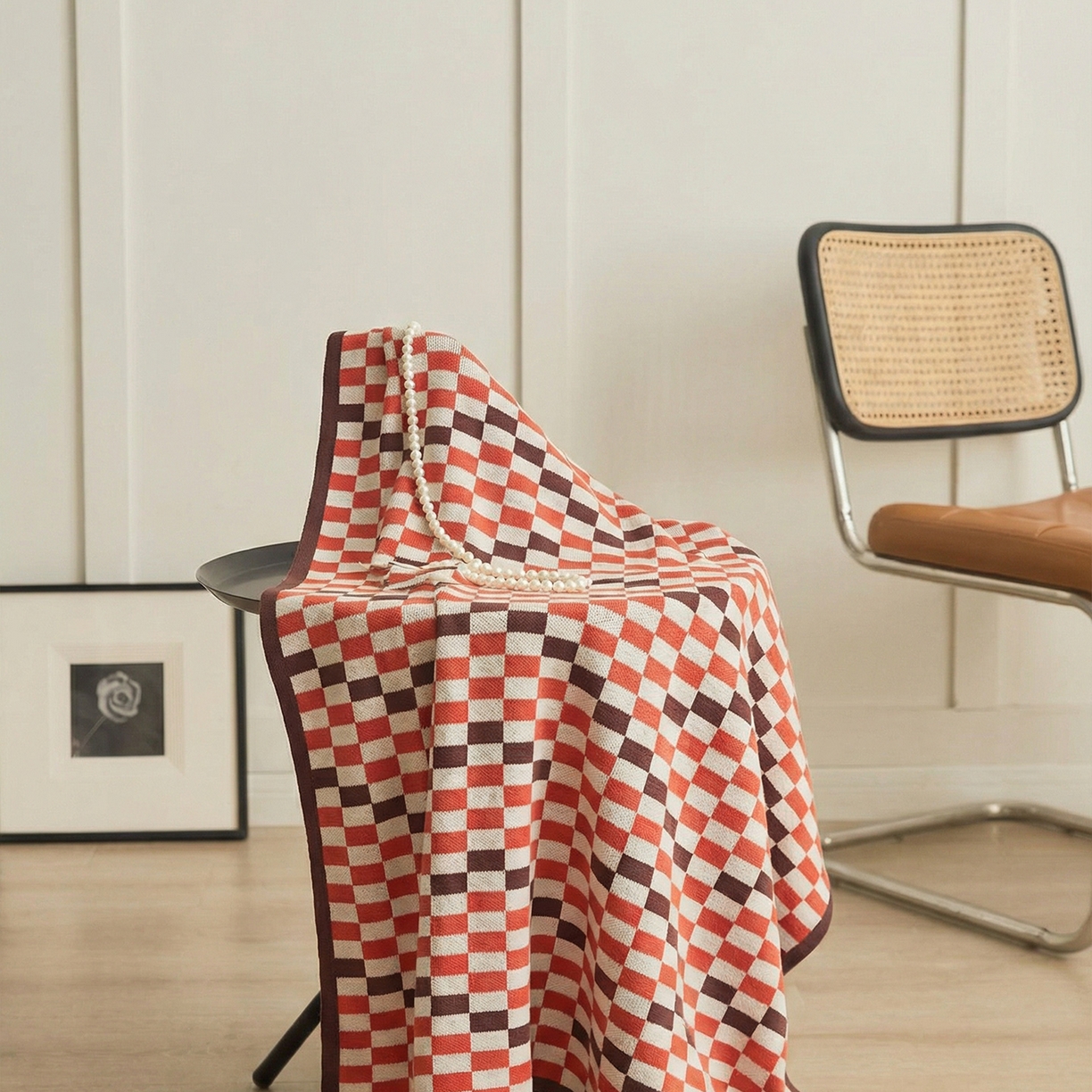 91家纺网 家纺一手货源 找家纺 （总）暖绵绵家纺 2026新款全棉赤暖棋盘多功能针织毯-苏逸