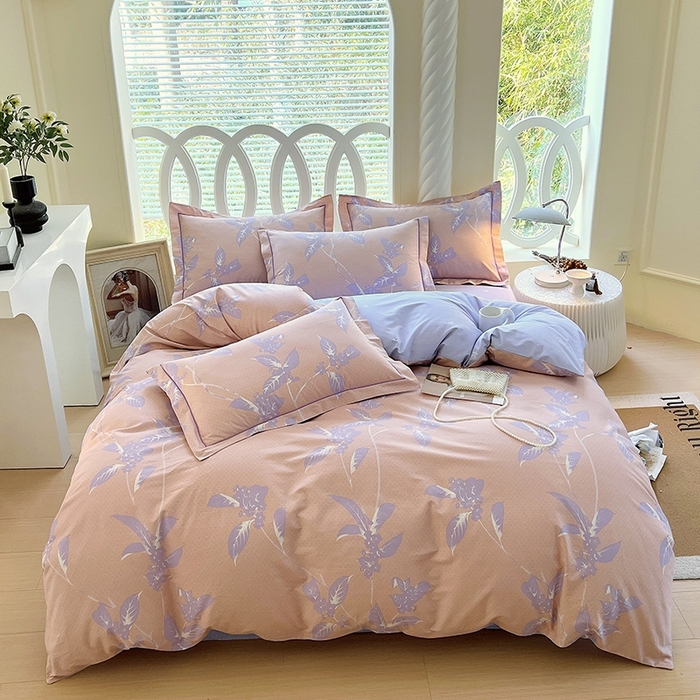 梧桐树 2026新款高支密全棉纯棉印花四件套 A46午后花茶-紫