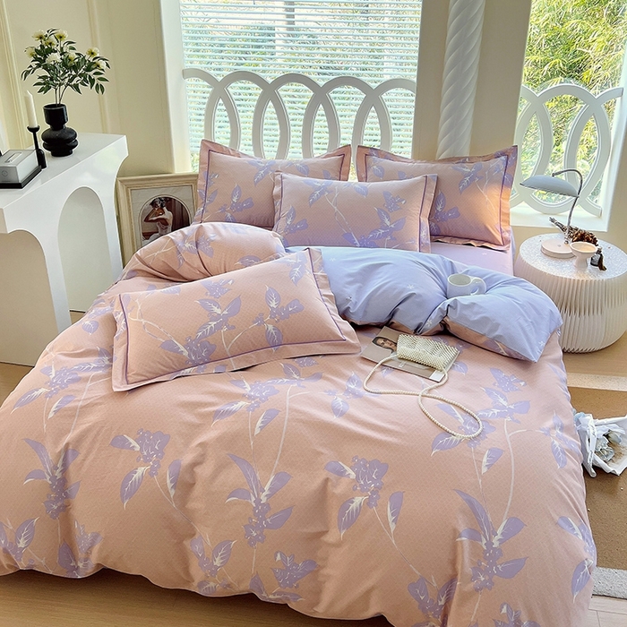 91家纺网 家纺一手货源 找家纺 梧桐树 2026新款高支密全棉纯棉印花四件套 A46午后花茶-紫