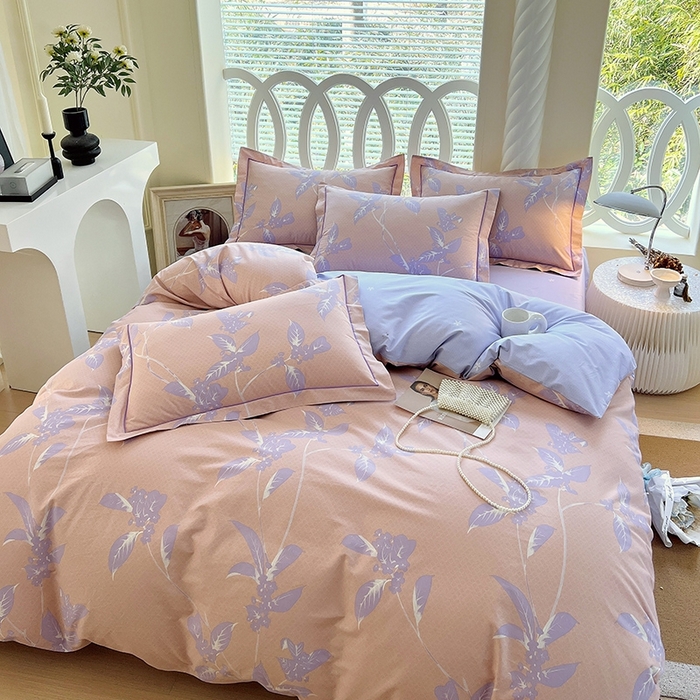 91家纺网 家纺一手货源 找家纺 梧桐树 2026新款高支密全棉纯棉印花四件套 A46午后花茶-紫