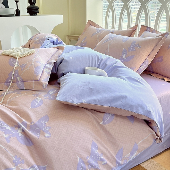 91家纺网 家纺一手货源 找家纺 梧桐树 2026新款高支密全棉纯棉印花四件套 A46午后花茶-紫