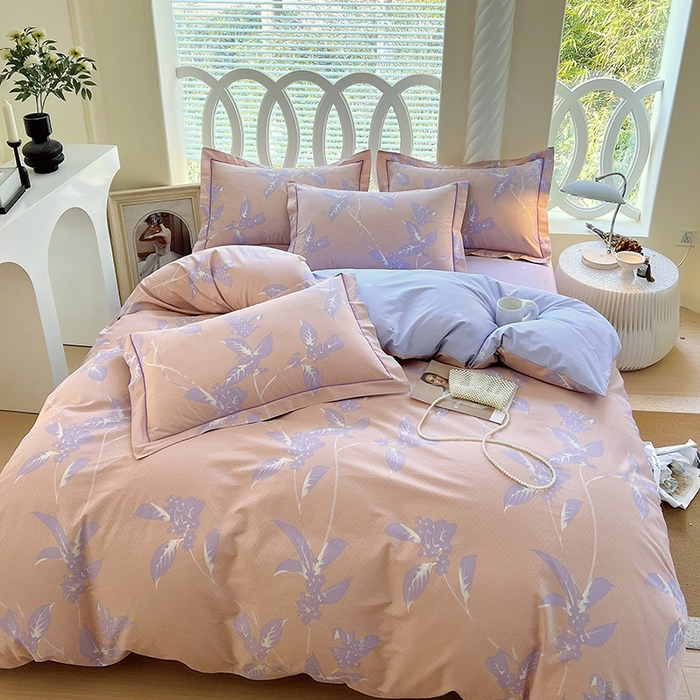 91家纺网 家纺一手货源 找家纺 梧桐树 2026新款高支密全棉纯棉印花四件套 A46午后花茶-紫