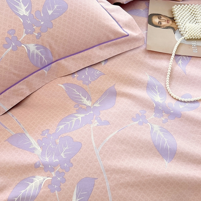 91家纺网 家纺一手货源 找家纺 梧桐树 2026新款高支密全棉纯棉印花四件套 A46午后花茶-紫