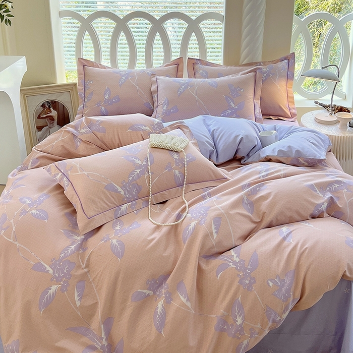 91家纺网 家纺一手货源 找家纺 梧桐树 2026新款高支密全棉纯棉印花四件套 A46午后花茶-紫