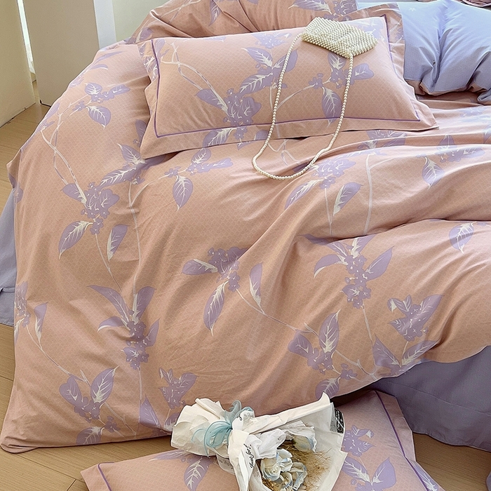 91家纺网 家纺一手货源 找家纺 梧桐树 2026新款高支密全棉纯棉印花四件套 A46午后花茶-紫