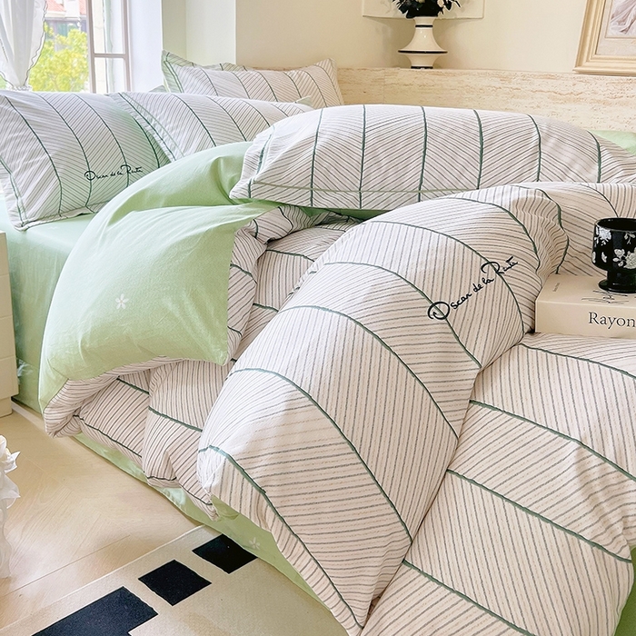 91家纺网 家纺一手货源 找家纺 梧桐树 2026新款高支密全棉纯棉印花四件套 A47小资风格绿