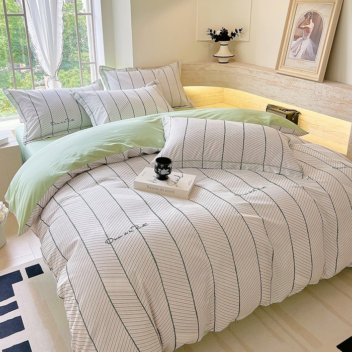 91家纺网 家纺一手货源 找家纺 梧桐树 2026新款高支密全棉纯棉印花四件套 A47小资风格绿