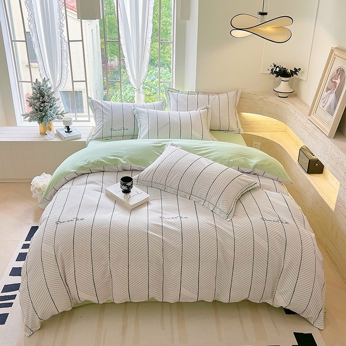 91家纺网 家纺一手货源 找家纺 梧桐树 2026新款高支密全棉纯棉印花四件套 A47小资风格绿