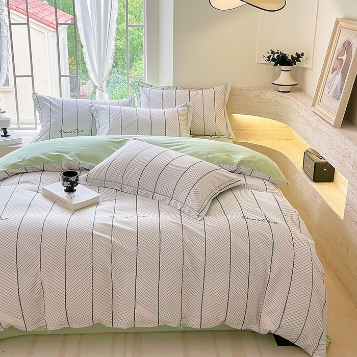 91家纺网 家纺一手货源 找家纺 梧桐树 2026新款高支密全棉纯棉印花四件套 A47小资风格绿