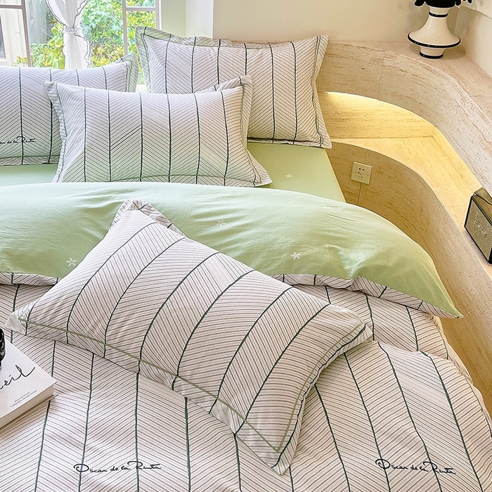 91家纺网 家纺一手货源 找家纺 梧桐树 2026新款高支密全棉纯棉印花四件套 A47小资风格绿