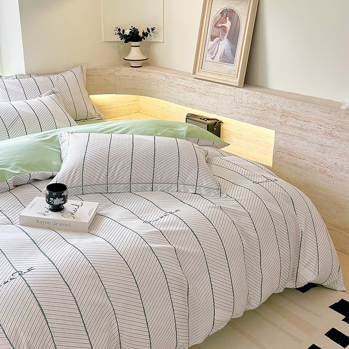 91家纺网 家纺一手货源 找家纺 梧桐树 2026新款高支密全棉纯棉印花四件套 A47小资风格绿