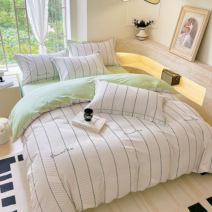 91家纺网 家纺一手货源 找家纺 梧桐树 2026新款高支密全棉纯棉印花四件套 A47小资风格绿