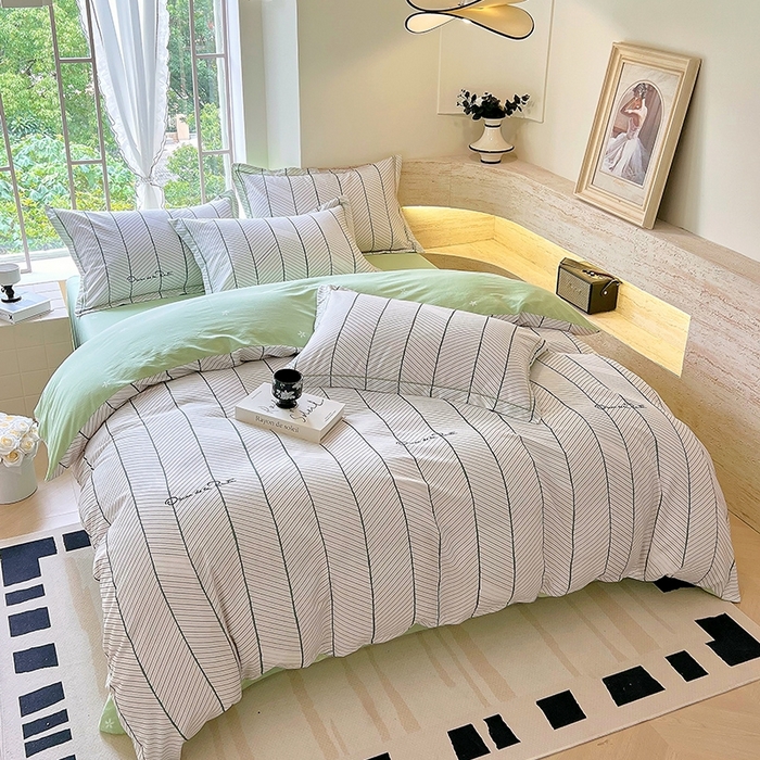 91家纺网 家纺一手货源 找家纺 梧桐树 2026新款高支密全棉纯棉印花四件套 A47小资风格绿