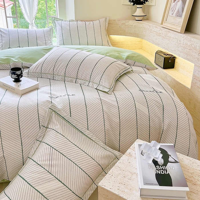 91家纺网 家纺一手货源 找家纺 梧桐树 2026新款高支密全棉纯棉印花四件套 A47小资风格绿