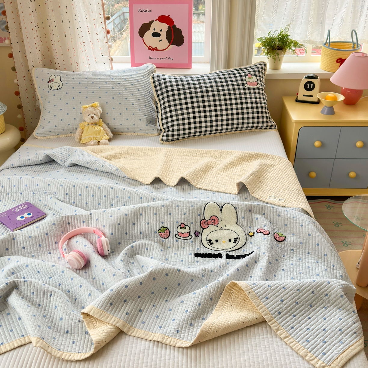 91家纺网 家纺一手货源 找家纺 （总）女子家纺 2026新款双面纯棉水洗两用毛巾绣床盖四件套-第一波