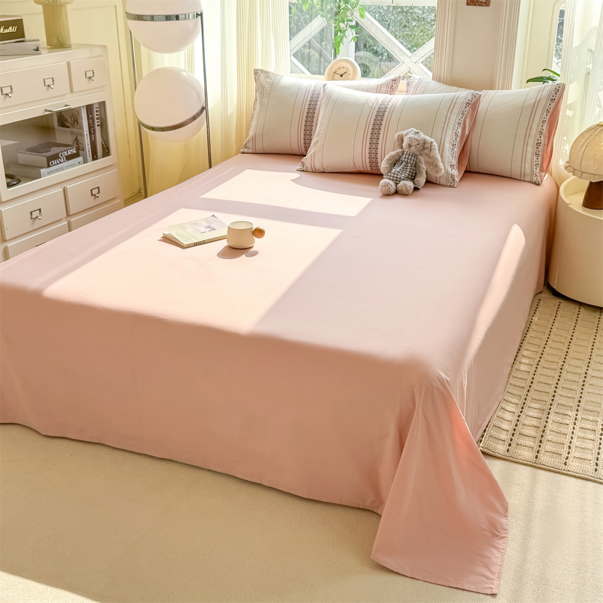 91家纺网 家纺一手货源 找家纺 灰鲸 2026新款A类全棉纯棉色织提花四件套 费尔岛小马-粉